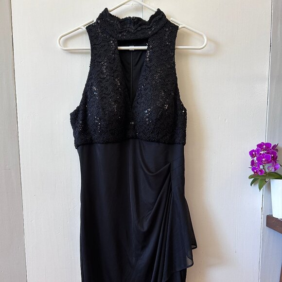 EUC: XScape Black Sequin Halter Cocktail Dress - Picture 1 of 6